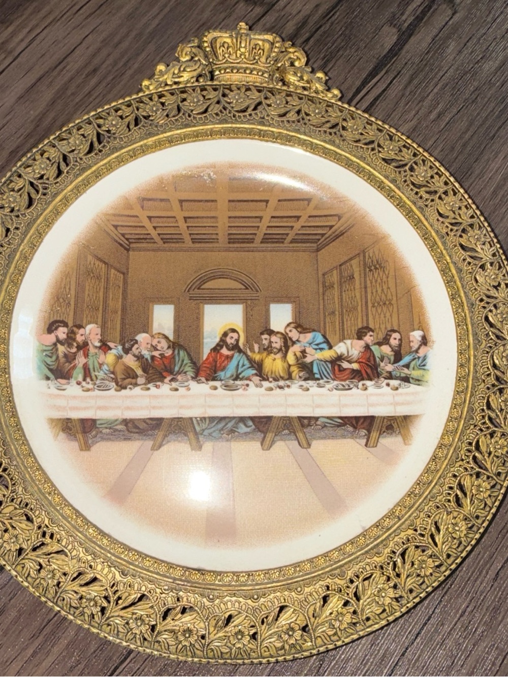 Decorative Gold Framed Religious Wall Plate - Ornate Gold Finish